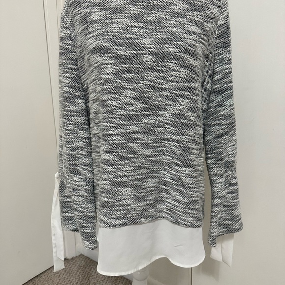 Simply vera tunic mixed material pullover sweater ruffled sleeve office blouse L - Picture 7 of 7